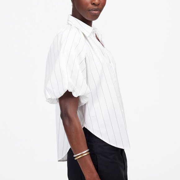 Madewell Shirred Bubble-Sleeve Button-Up Shirt Stripes White Size S NWT - Picture 3 of 8